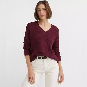 LOFT Stitchy V-Neck Sweater Burgundy Size M